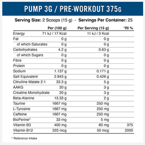 Pump 3G Pre Workout (With Caffeine) | 50 Scoops